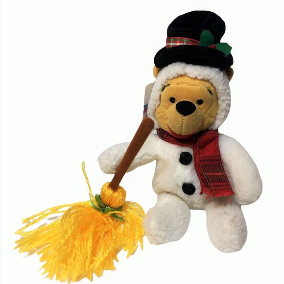 Disney Mini Bean Bag Snowman Pooh Exclusive Plush Beanie Snow Costume TAGS 8" - Picture 1 of 10